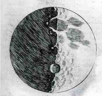 The first published detailed map of the moon rendered by the use of the telescope, made by Galileo and published in his ‘Siderius Nuncius’ in 1610.